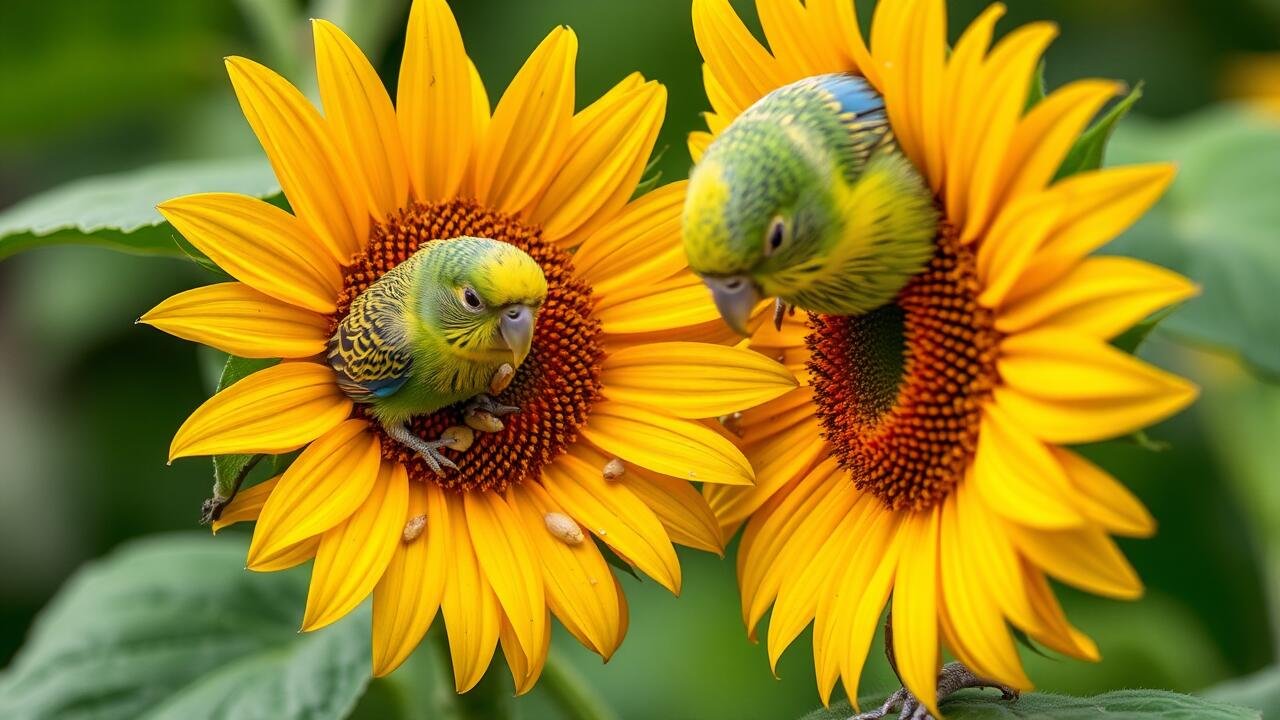 Parakeet eating sunflower seeds