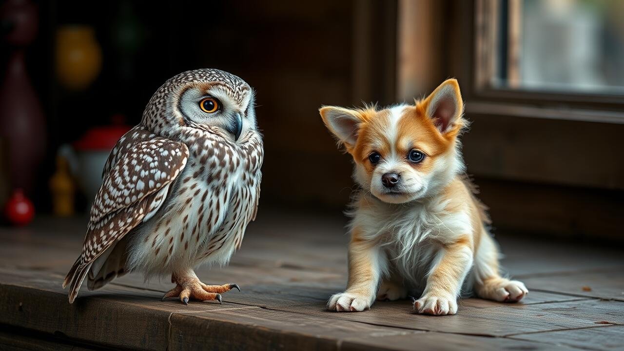 Owl and small dog