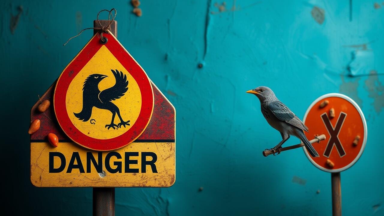 A danger sign next to a bird