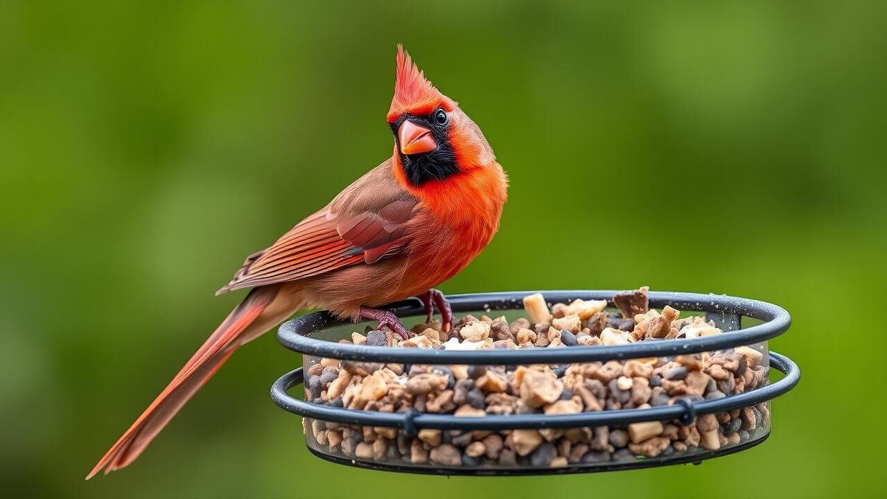 Cardinal eating from feeder