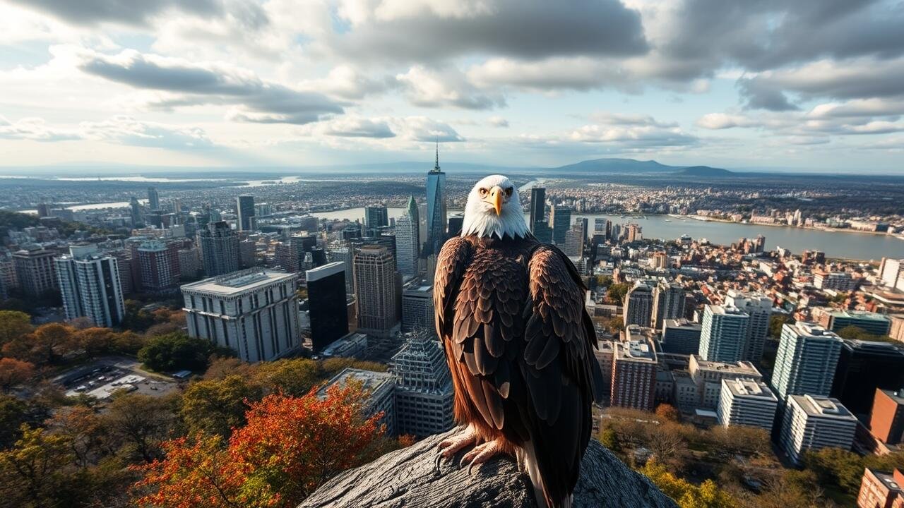 Bald eagle overlooking the city